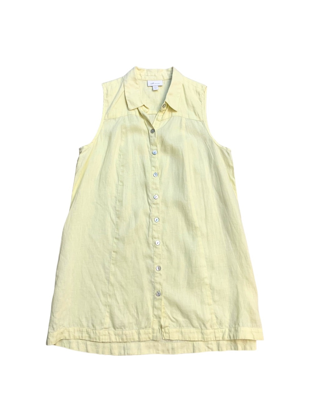 J. Jill Butter Yellow Linen Sleeveless Button Down Tunic Blouse Summer Coastal